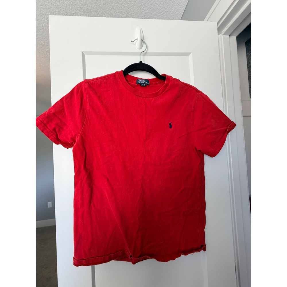 Polo Ralph Lauren Red Short Sleeve T-Shirt Navy Pony Logo Boys L 14-16_160
